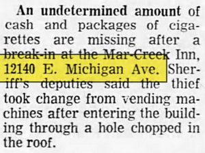 I-94 Pub (Mar-Creek AC, Mar-Creek Lounge, Mar-Creek Inn) - Apr 1968 Break-In